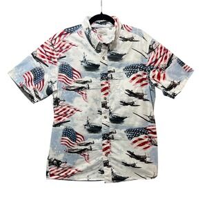 American‎ Legacy Patriotic USA Flag Mens M Airplane Print Button Front Shirt